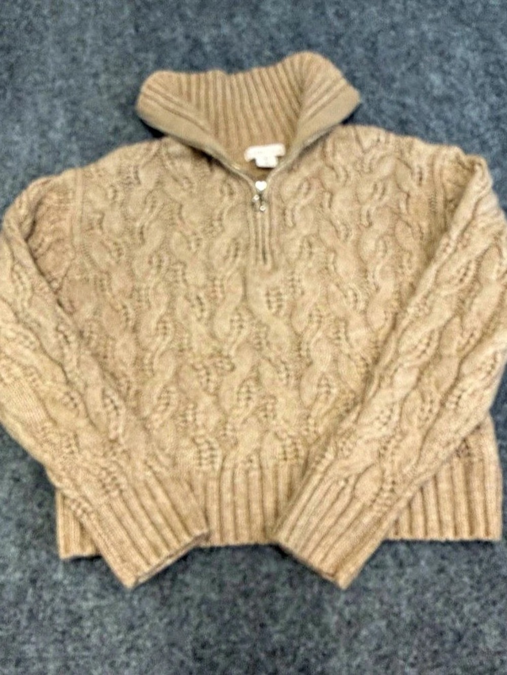 Sincerely Jules Cable Knit Half-Zip Sweater Brown Small